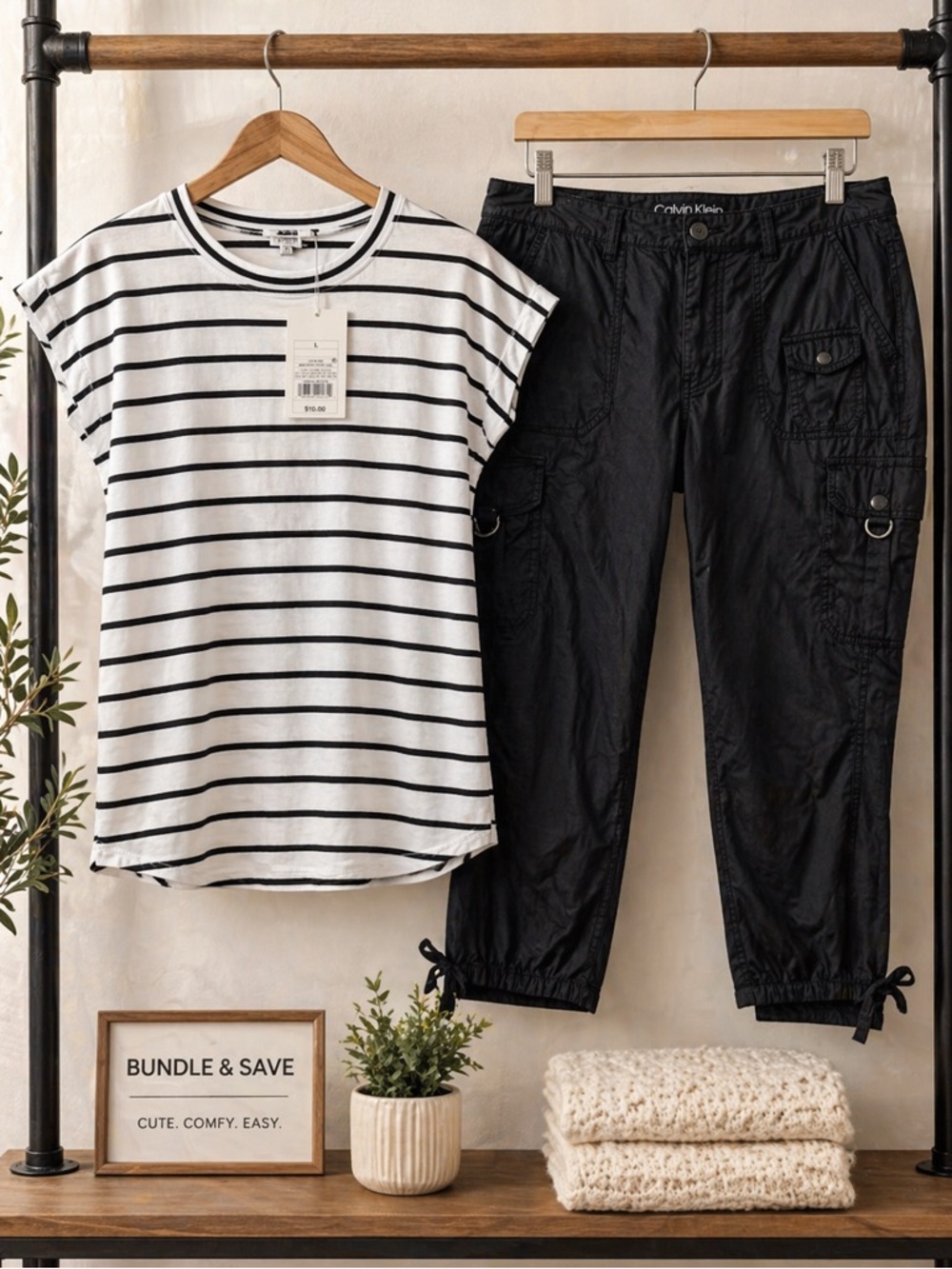 Bundle A New Day Striped Top (NWT) + Preloved Calvin Klein Cargo Pants